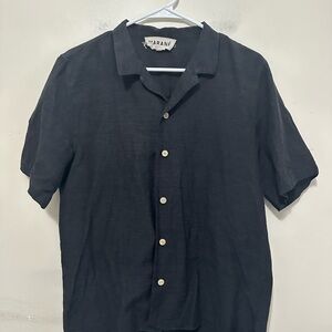 Marine Black Button Up Shirt with Camp Collar Men’s Size Small Cotton Silk Blend